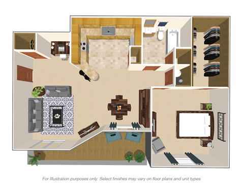 Floor plan for 1 bed, 1 bath, 800 sqft